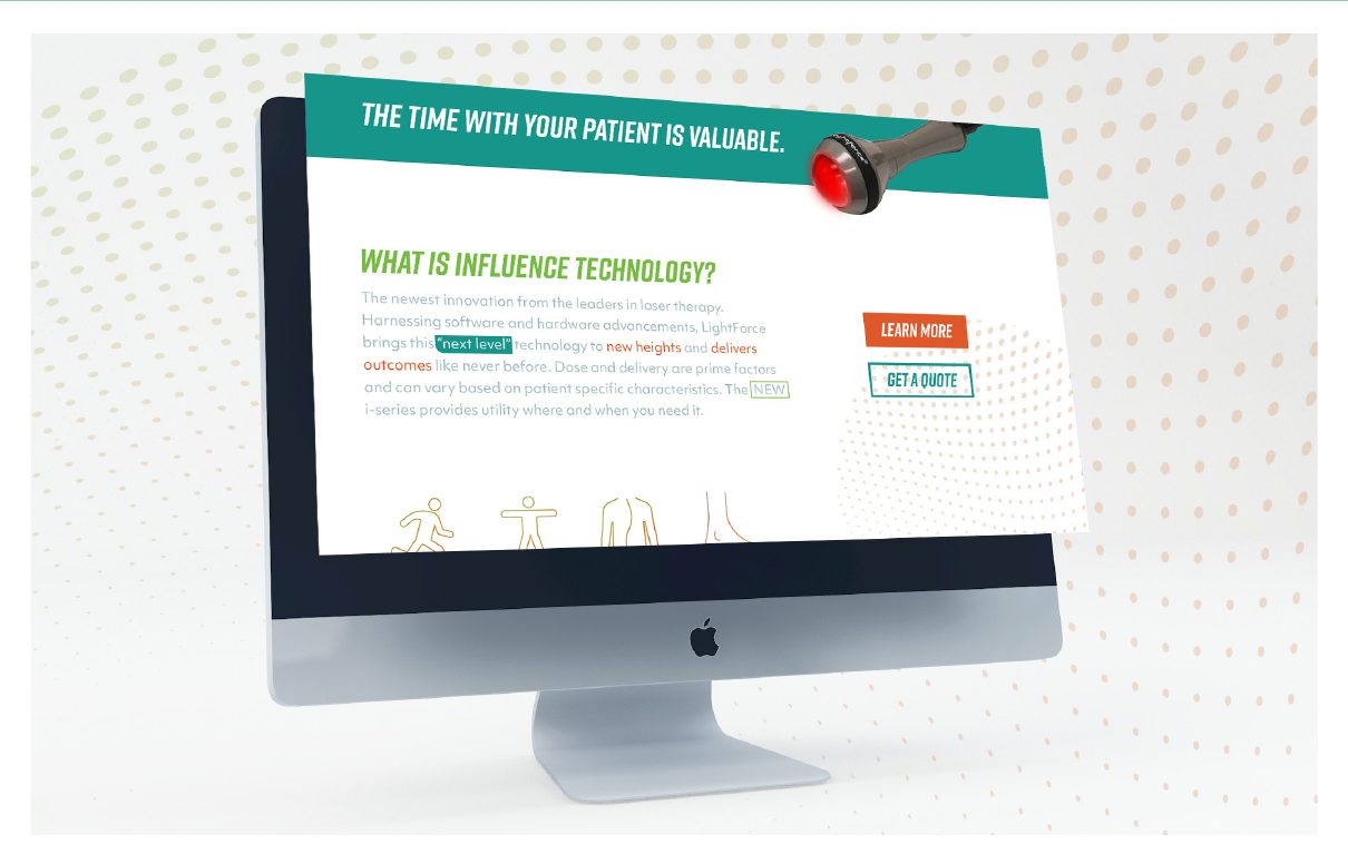 LightForce website homepage mockup on an iMac