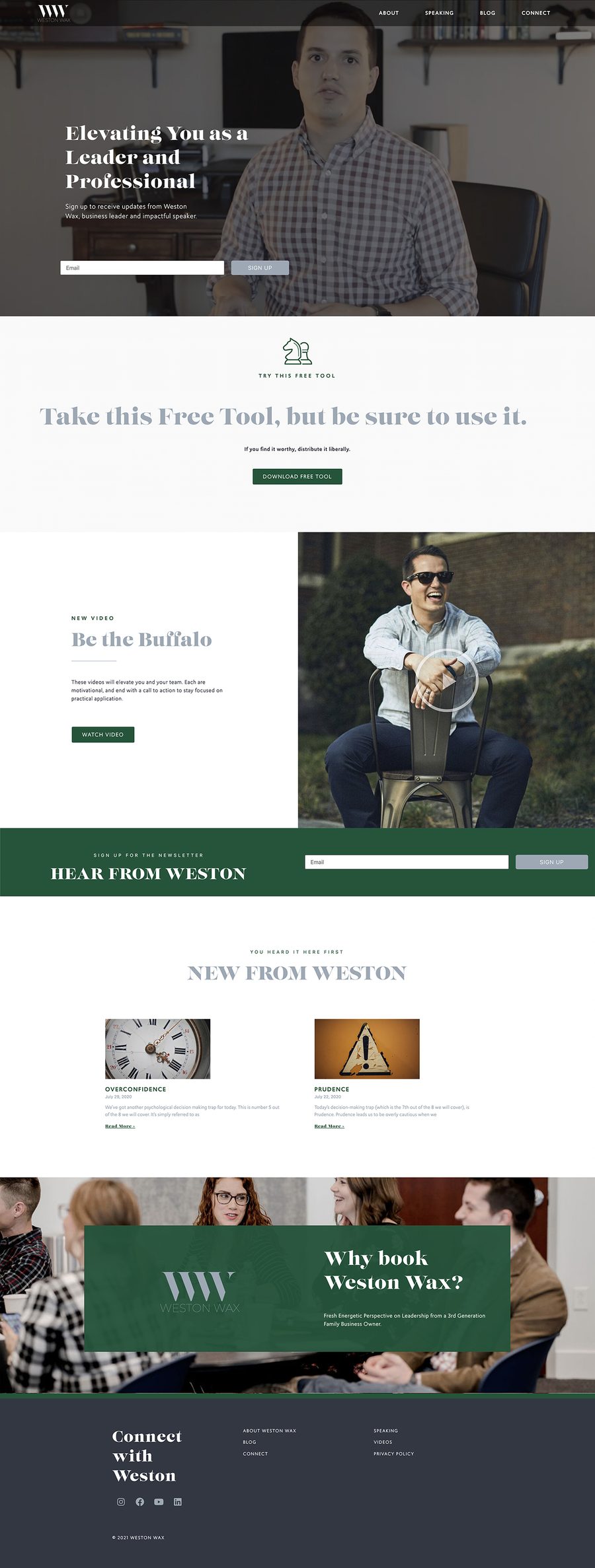Full-length view of the Weston Wax homepage